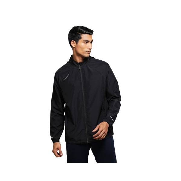 Men's Microfiber Fabric Water Resistant Convertible Hoodie Jacket - Black