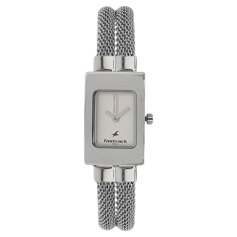 Fastrack Quartz Analog Silver Dial Stainless Steel Strap Watch for Girls