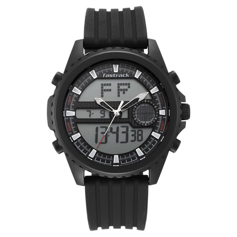 Fastrack Streetwear Quartz Analog Digital Black Dial PU Strap Watch for Guys