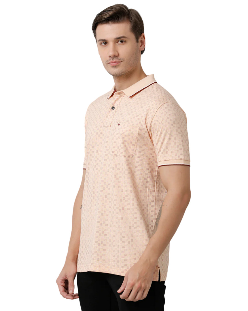 T-shirt Classic Polo Men's Cotton Half Sleeve Printed Slim Fit Polo Neck Cream Color T-Shirt | Bello - 194 A