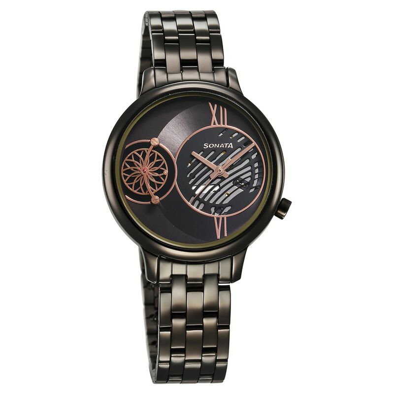 Sonata Unveil Quartz Analog Grey Dial Metal Strap Watch for Women 8190QM01
