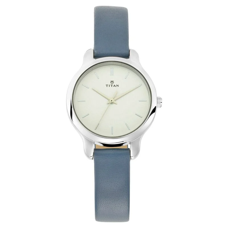 Titan Women's Chic minimalist watch with White dial and leather strap