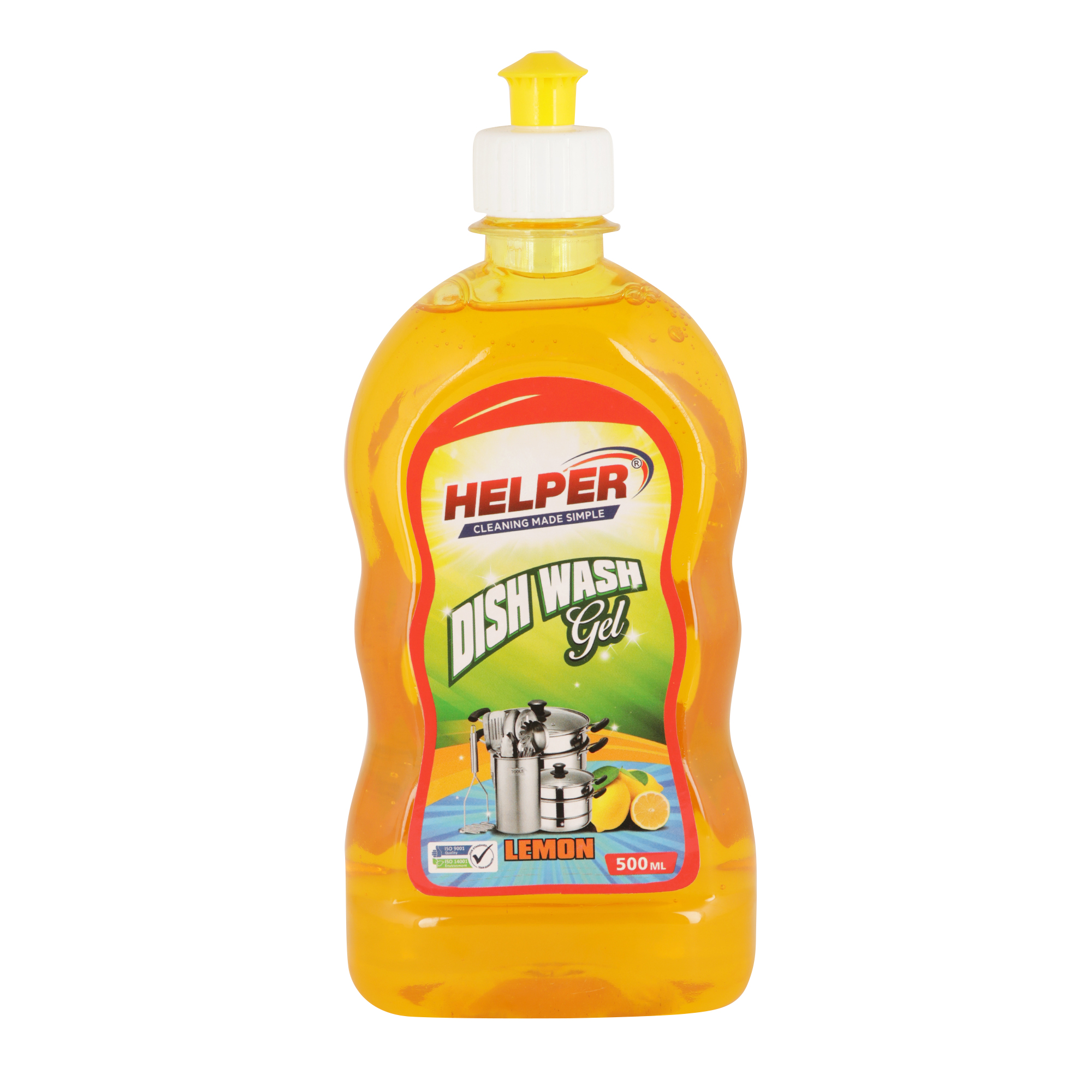 Helper Dish Wash Gel, Lemon (Yellow), 500ml Bottle
