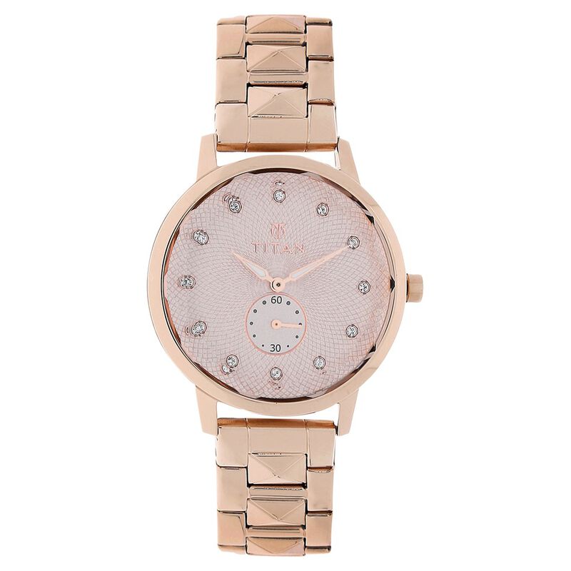 Titan Purple Past ModernRose Gold Dial Analog Stainless Steel Strap Watch for Women