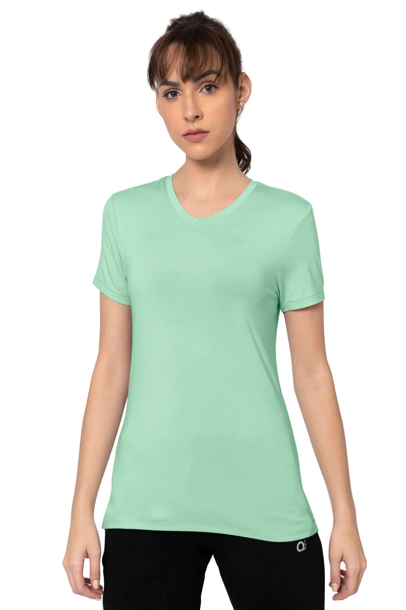 Energize Short Sleeve V-Neck Active T-Shirt - Coral Almond, Jet Black, Silt Green
