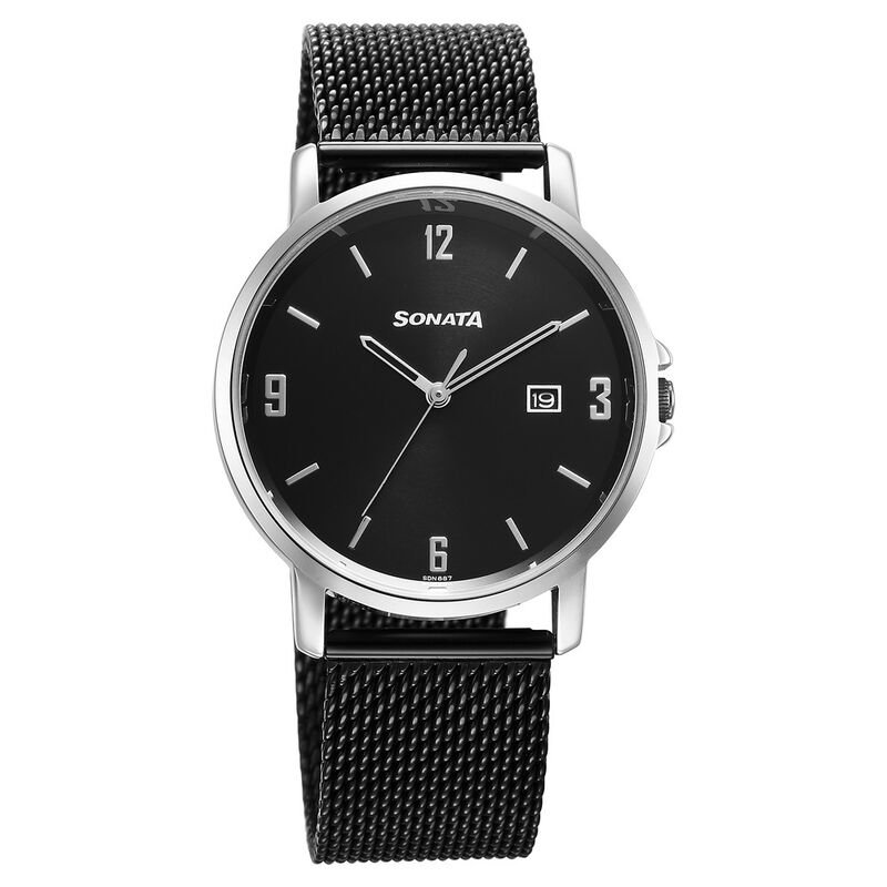 Sonata Quartz Analog Black Dial Watch for Men 77083KM01