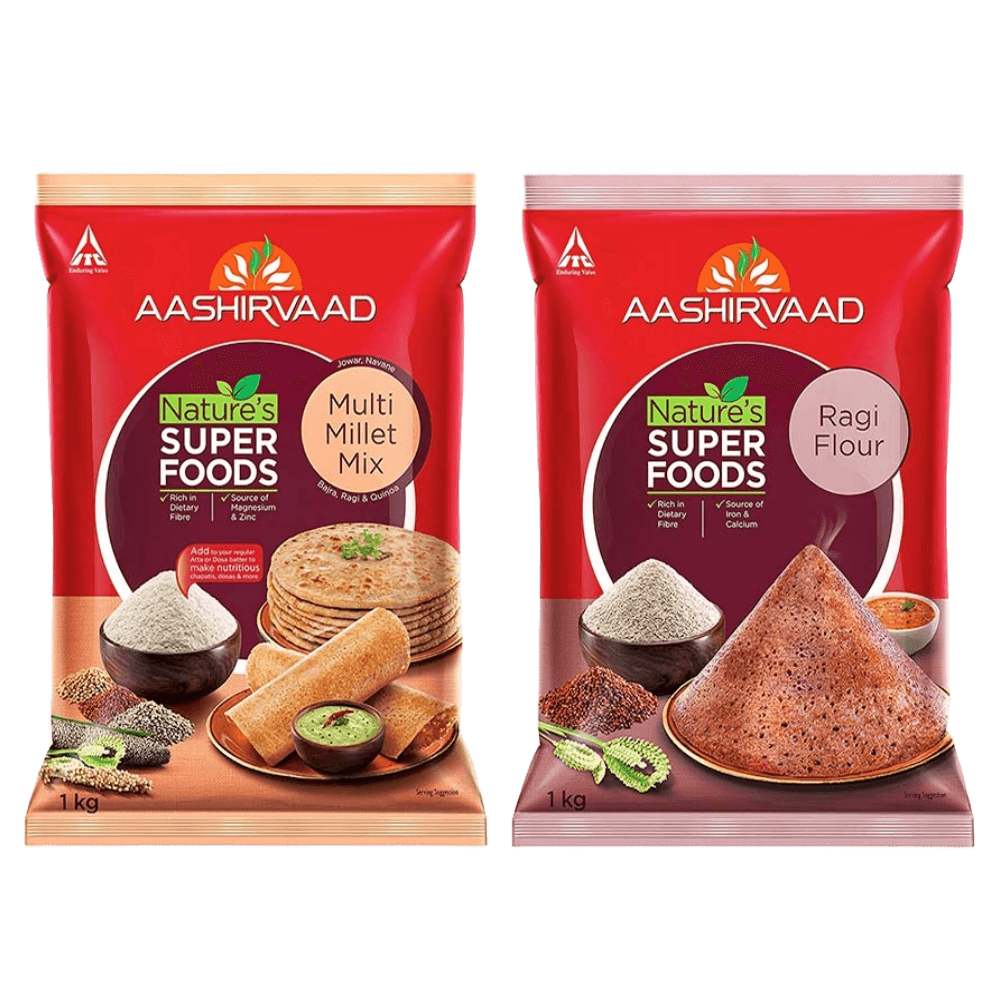 Aashirvaad Nature’s Superfoods Combo Pack- Multi Millet Mix, 1kg and Ragi Flour Pouch, 1kg
