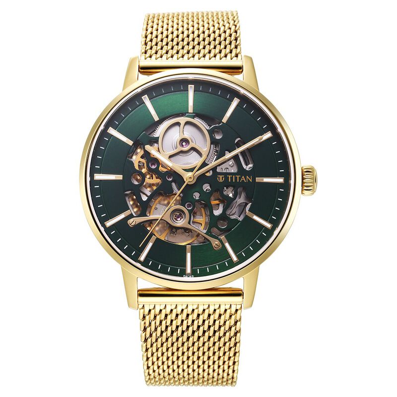 Titan Mechanical Slimline Green Dial Mechanical Stainless Steel Strap watch for Men