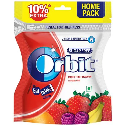 Orbit Chewing Gum - Mixed Fruit Flavour, Eat, Drink, Chew, Sugar Free, 66 g (10% Extra, Home Pack)