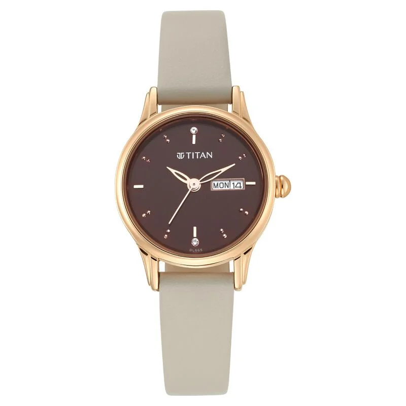 Titan Women's Lagan Chic: Studded Brown Dial watch with & Elegant Hands