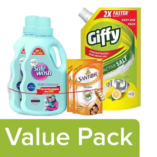 Safewash Liquid Detergent - For Woollen Clothes 1 kg + Giffy Dishwash Gel 900 ml, Combo 2 Items