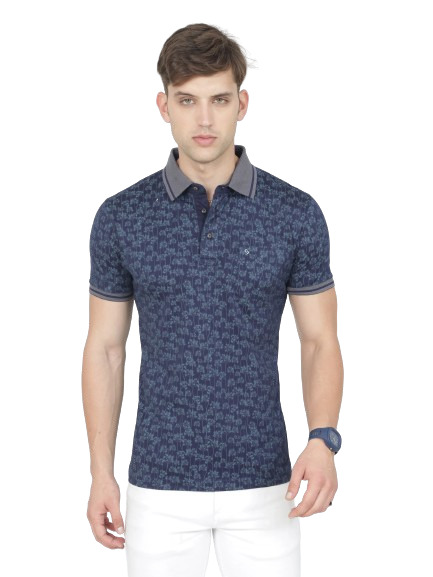 Classic Polo Mens Cotton Half Sleeves Floral Slim Fit Polo Neck Blue Color T-Shirt | Scant - 33 B Sf P