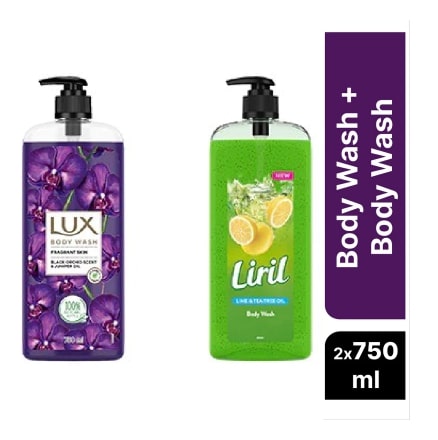 Lux Fragrant Skin and Liril Lemon & Tea Tree Oil 750ml Body Wash