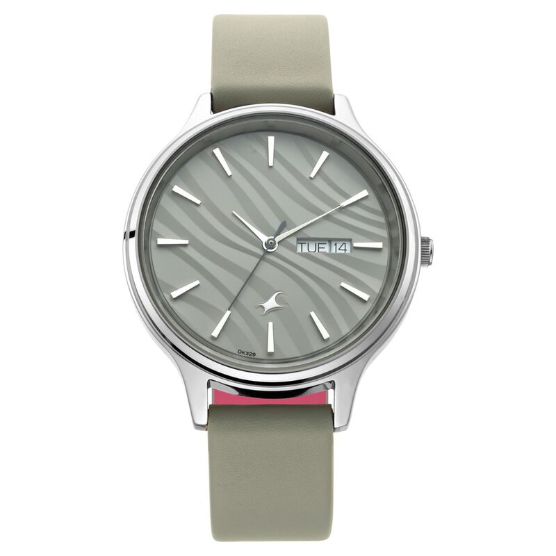 Fastrack Ruffles Quartz Analog with Day and Date Grey Dial Leather Strap Watch for Girls