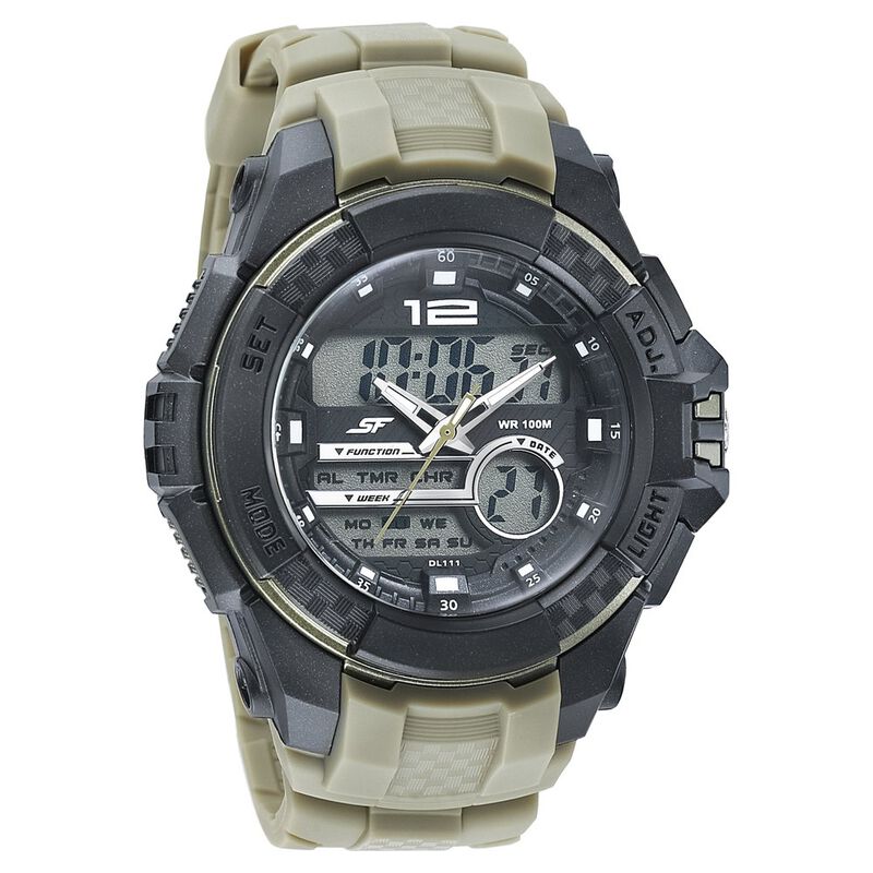 SF Quartz Analog Digital Black Dial PU Strap Watch for Men