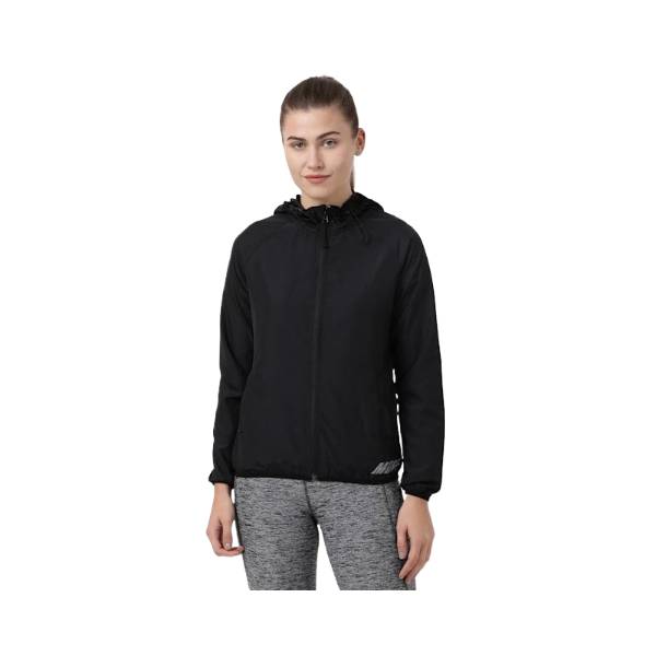 Women's Microfiber Fabric Relaxed Fit Raglan Styled Water Resistant Hoodie Jacket with Stay Dry Treatment - Black