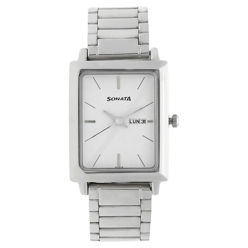 Sonata Quartz Analog with Day and Date White Dial Stainless Steel Strap Watch for Men NP7078SM05