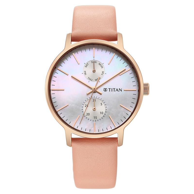 Titan Workwear Slimline Mother Of Pearl Dial Analog Leather Strap Watch for Women