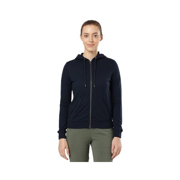 Women's Super Combed Cotton French Terry Fabric Hoodie Jacket with Side Pockets - Navy Blazer