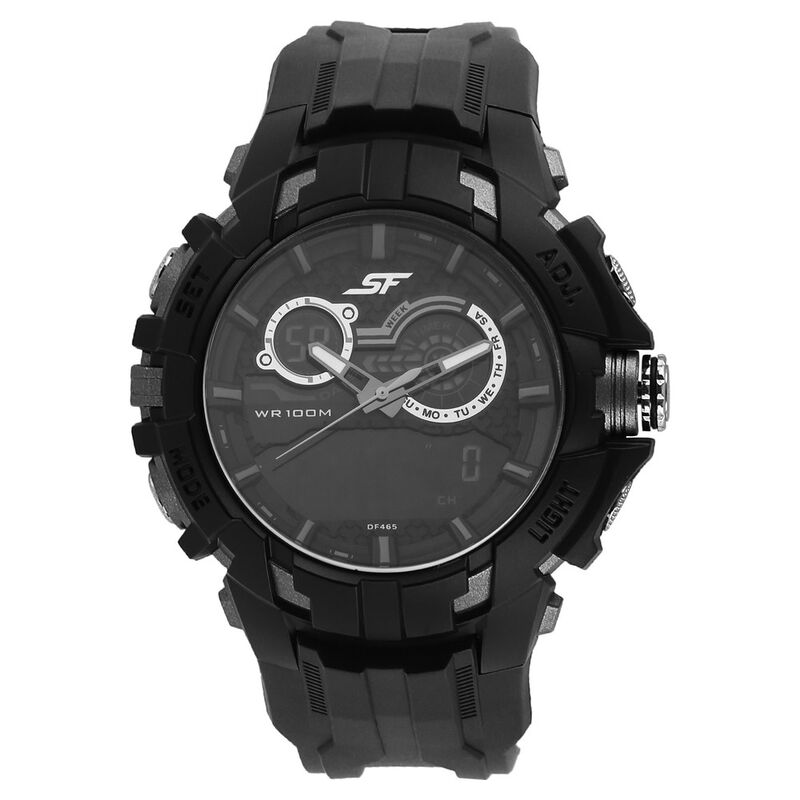 SF Quartz Analog Digital Black Dial Plastic Strap Watch for Men