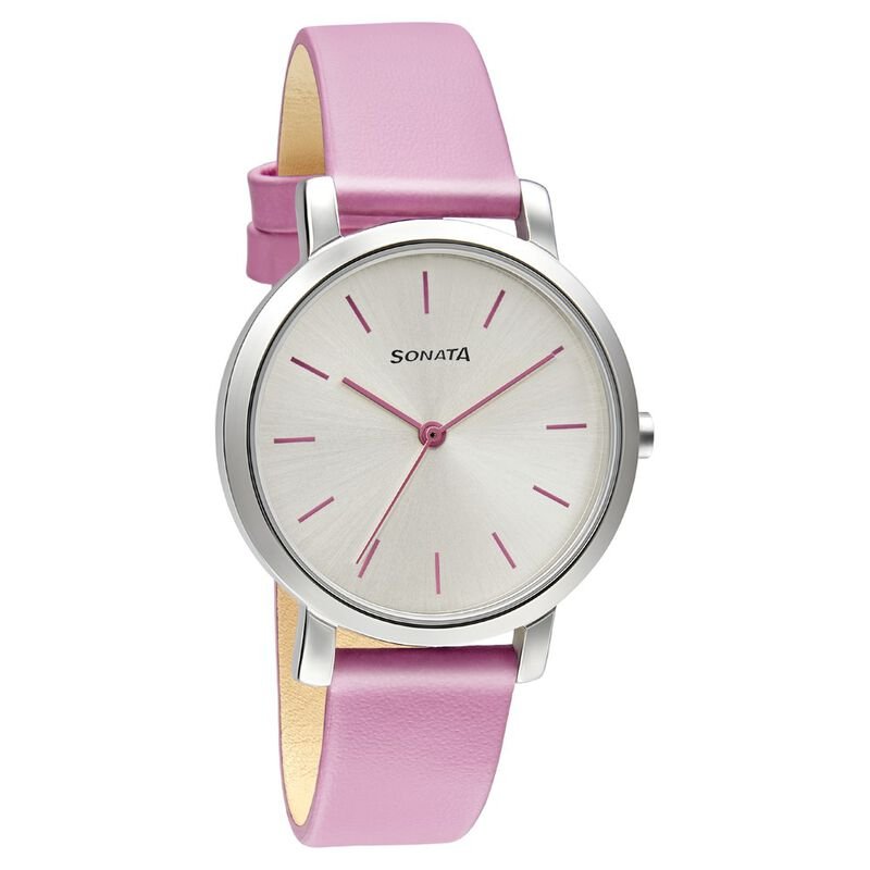 Sonata Play Silver Dial Women Watch With Leather Strap 8164SL08