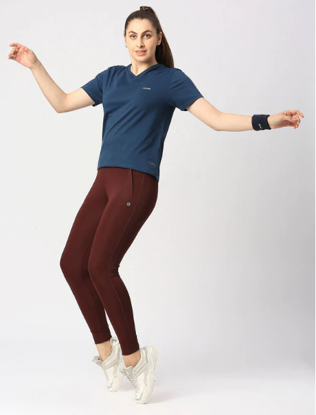 Women Wine Solid Joggers - ZIP TRACK DRYKNIT-WN (8905700021626)