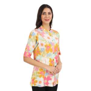 Divena Yellow Floral Printed Fold Sleeve Rayon Top