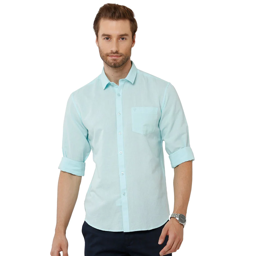 Classic Polo Mens Solid Milano Fit Full Sleeve Light Green Color Woven Shirt - Mica-L.Green Fs