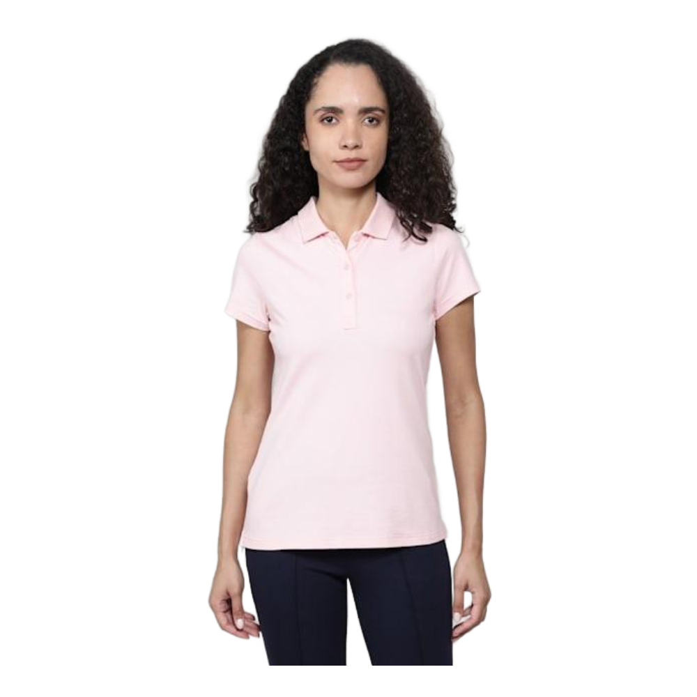 Women's Super Combed Cotton Elastane Stretch Pique Fabric Regular Fit Printed Half Sleeve Polo T-Shirt - Almond Blossom