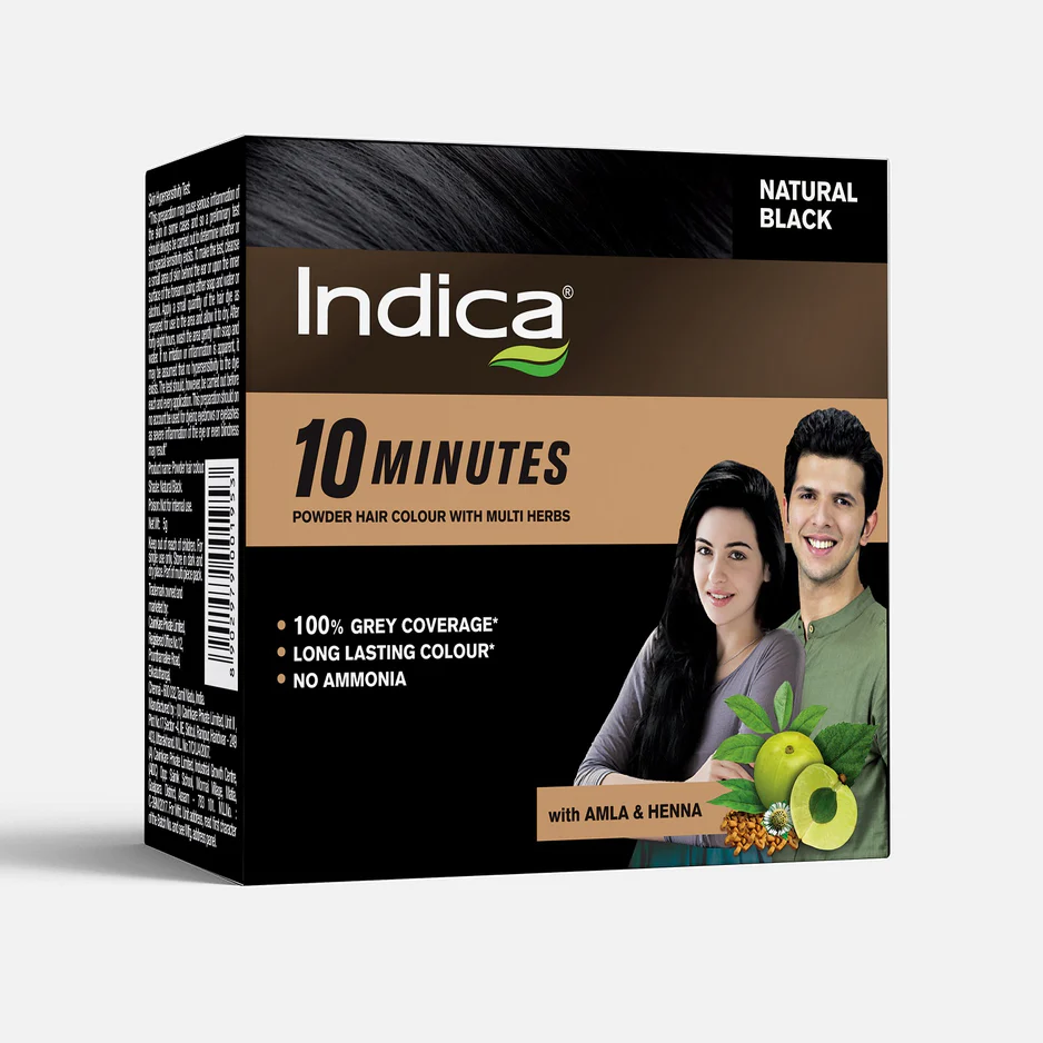 Indica 10 Minutes Powder Hair Color with Multi herbs (Natural Black) (10+2)