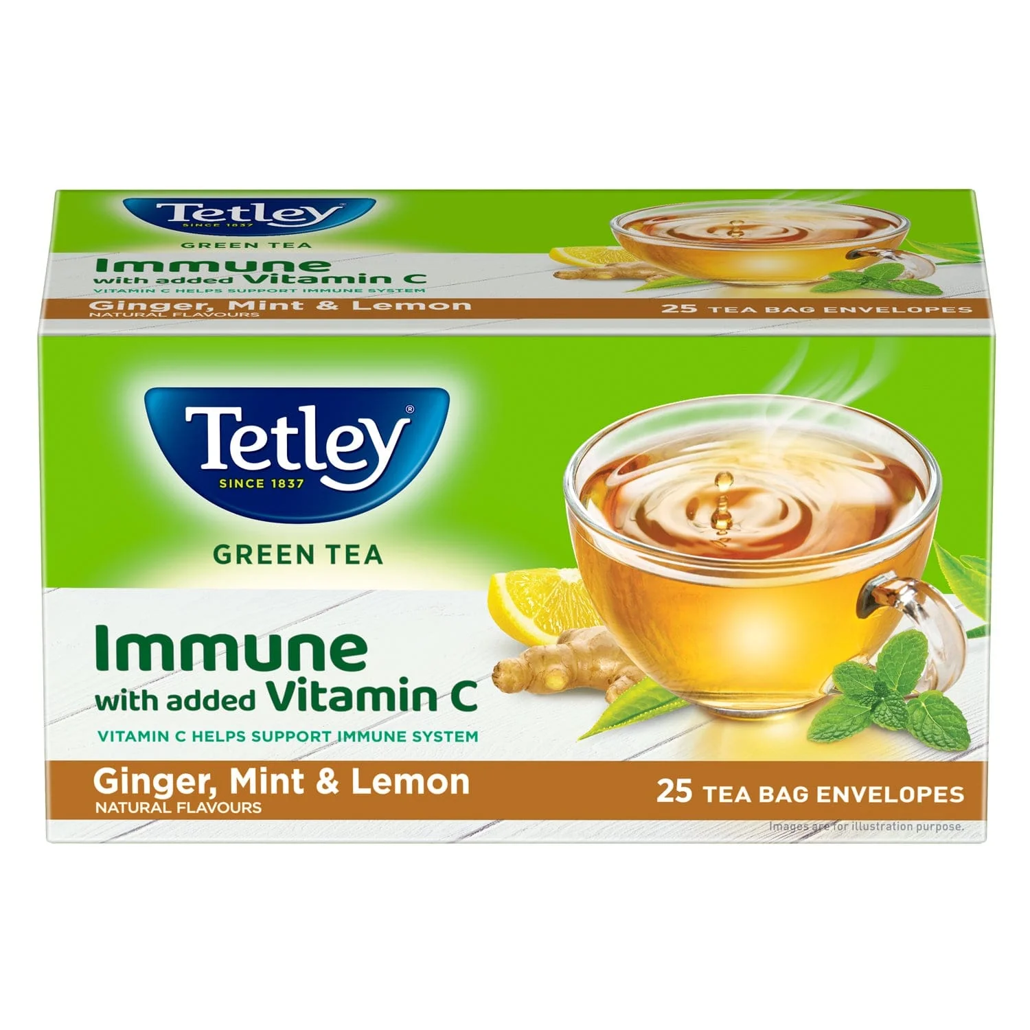 Tetley | Ginger, Mint & Lemon Flavored Green Tea | 25 Tea Bags