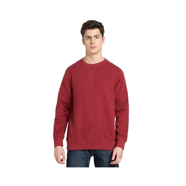 Men's Super Combed Cotton Rich Fleece Fabric Sweatshirt with Stay Warm Treatment - Red Melange