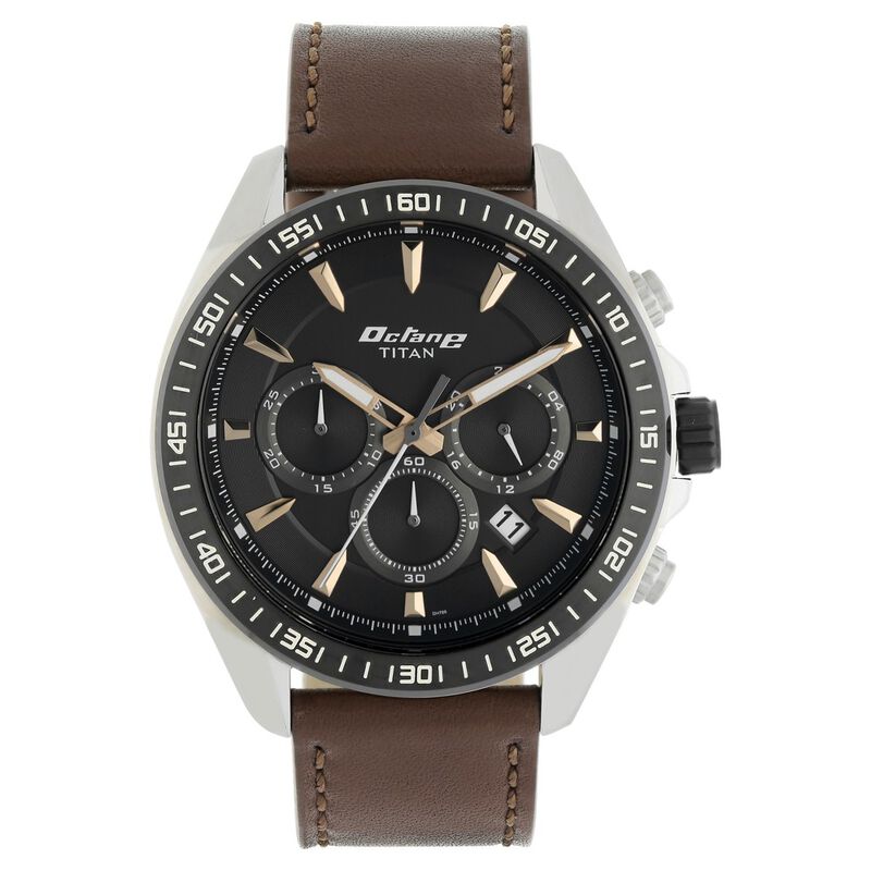 Titan Octane Black Dial Chronograph Leather Strap watch for Men