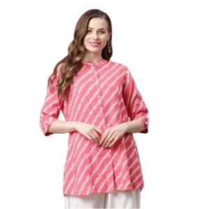 Divena Pink Bandhani Rayon A-line Shirt Style Top