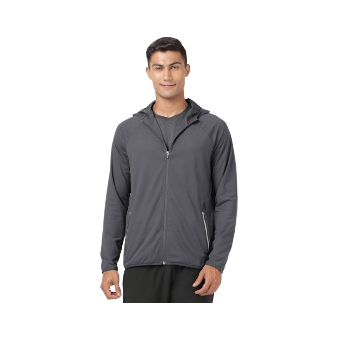 Men's Microfiber Elastane Stretch Solid Performance Hoodie Jacket with Stay Dry Technology - Graphite