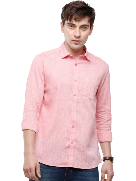 Classic Polo Mens Pink Linen Cotton Solid Full Sleeve Woven Shirt -Porsh Pink FS