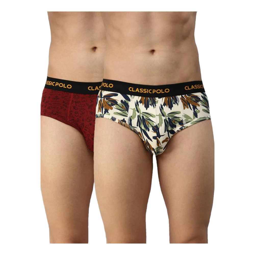 Classic Polo Men's Modal Printed Briefs | Scarce - Red & Yellow (Pack Of 2)