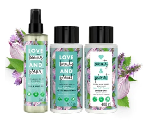 Love Beauty and Planet Onion, Black Seed & Patchouli Hairfall Control Combo Shampoo, Conditioner & Hair Oil Combo - (400ml+400ml+200ml)