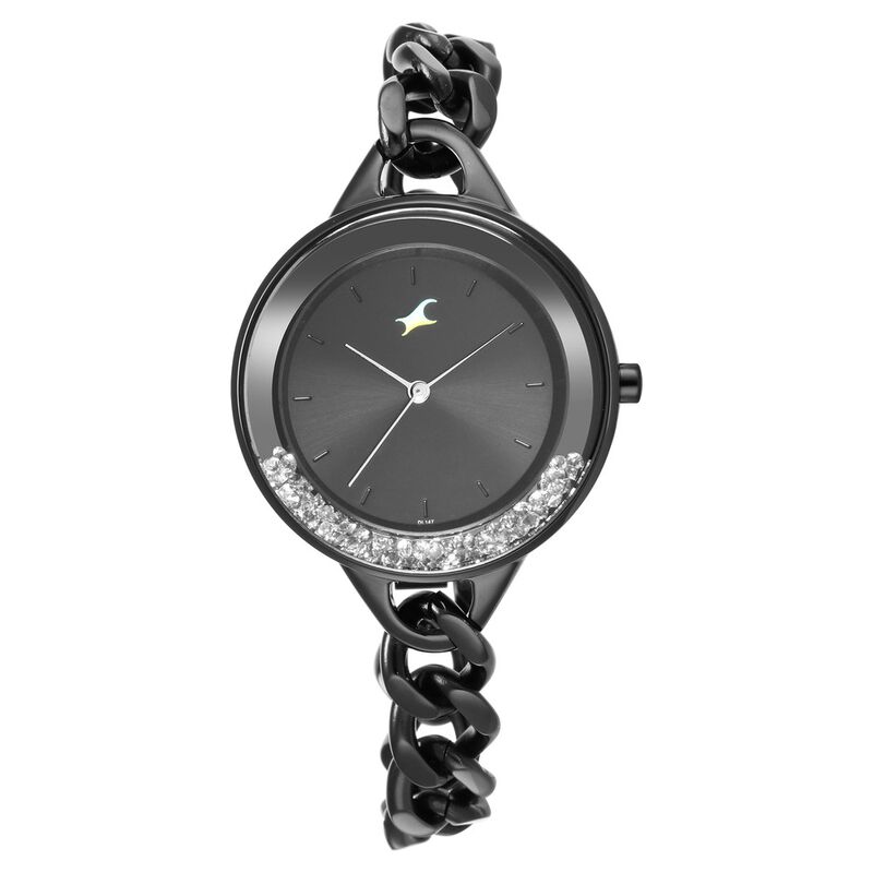 Fastrack Glitch Quartz Analog Black Dial Metal Strap Watch for Girls