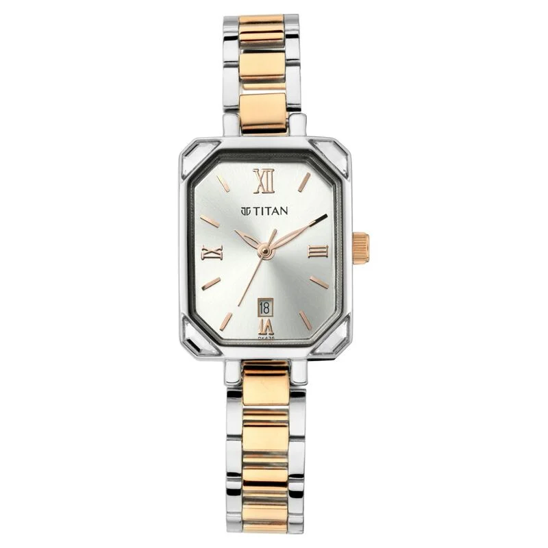 Titan Quartz Analog with Date Silver Dial Metal Strap Watch for Women