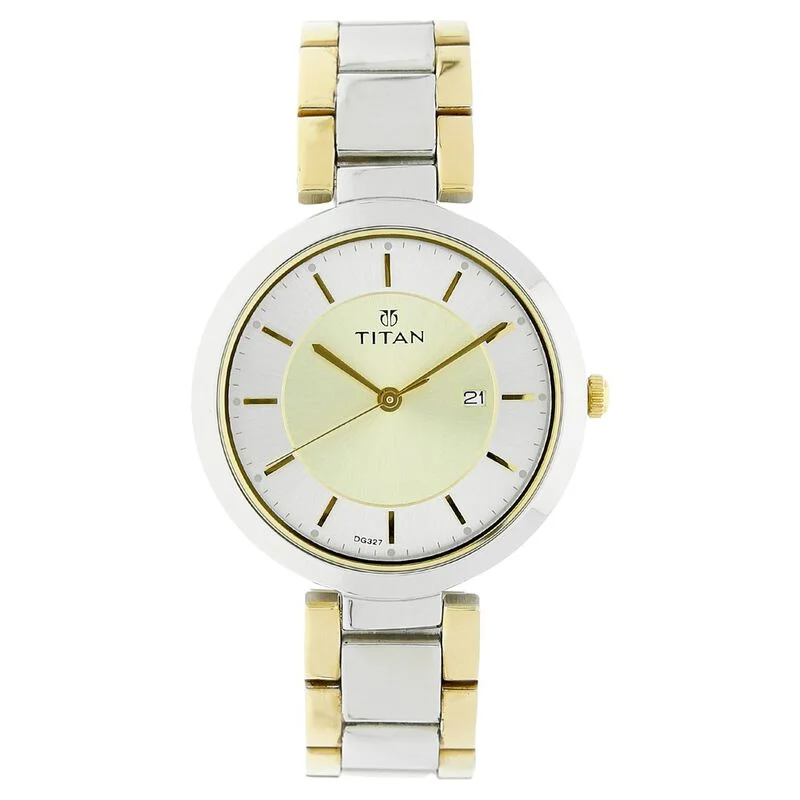 Titan Workwear Bicolour Dial Analog with Date Stainless Steel Strap Watch for Women