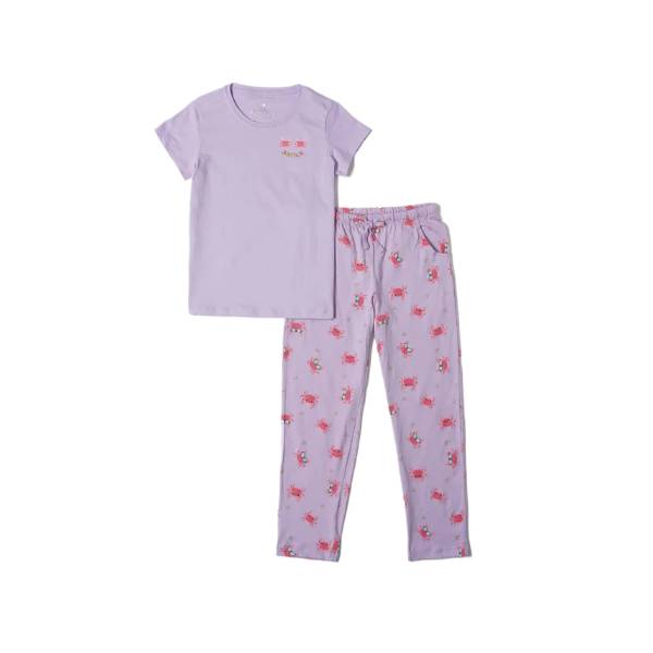 Jockey Girl's Super Combed Cotton Relaxed Fit Short Sleeve Printed T-Shirt and Pyjama Set