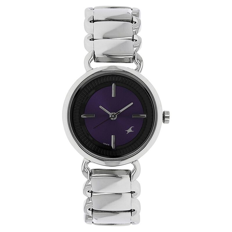 Fastrack Quartz Analog Purple Dial Stainless Steel Strap Watch for Girls
