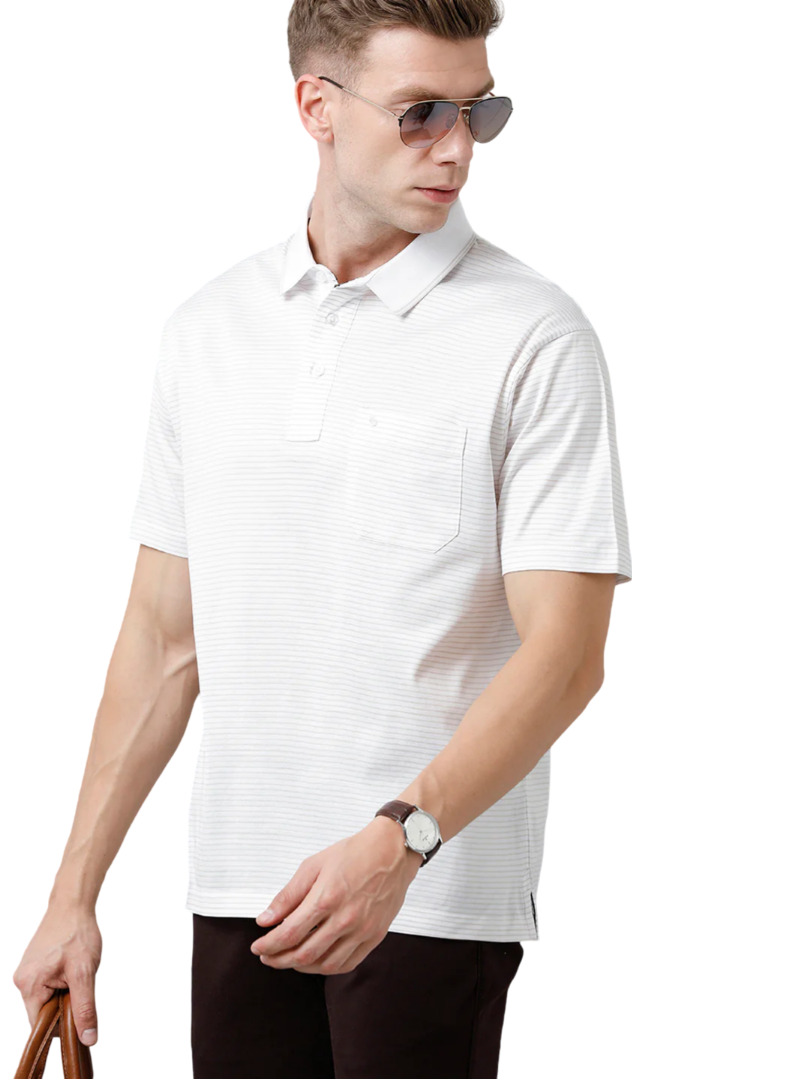 T-shirt Classic Polo Men's Cotton Half Sleeve Striped Authentic Fit Polo Neck White Color T-Shirt | Ultimo - 316 A