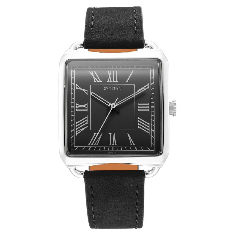 Titan Retro Revive Quartz Analog Black Dial Leather Strap for Men