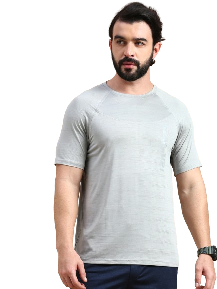 Classic Polo Men's Round Neck Polyester Grey Slim Fit Active Wear T-Shirt