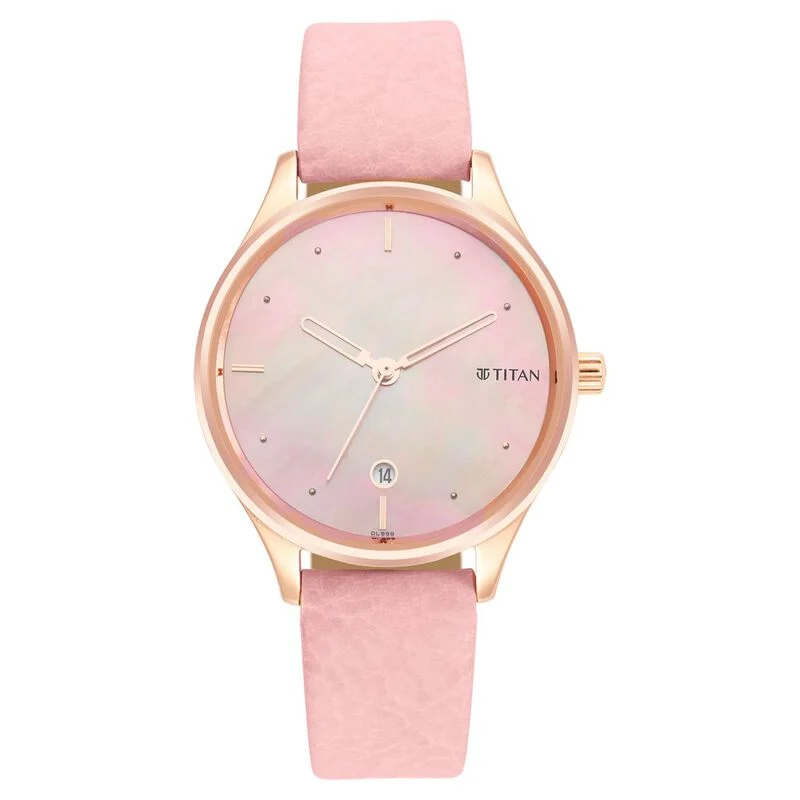 Titan Pastel Dreams Pink Mother of Pearl Dial Analog Leather Strap Watch for Women