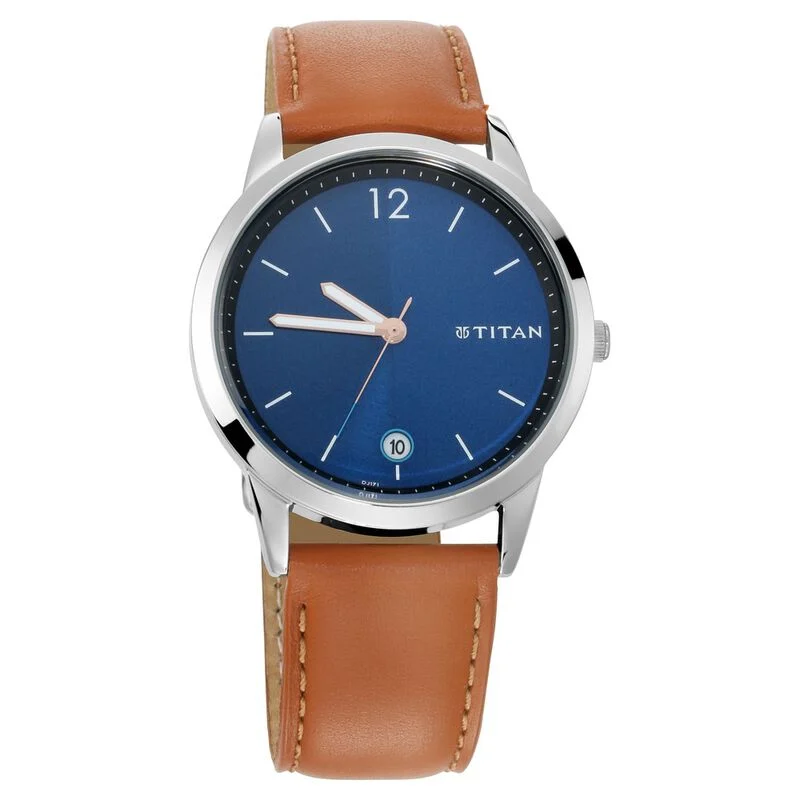 Titan Workwear Blue Dial Analog with Date Leather Strap watch for Men