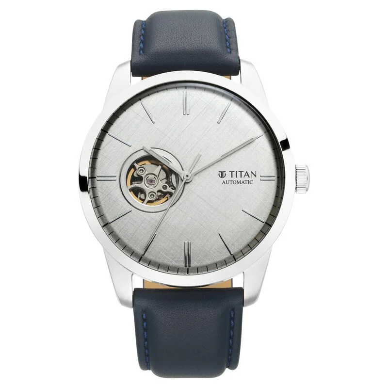 Titan Automatic Silver Dial Leather Strap Watch for Men