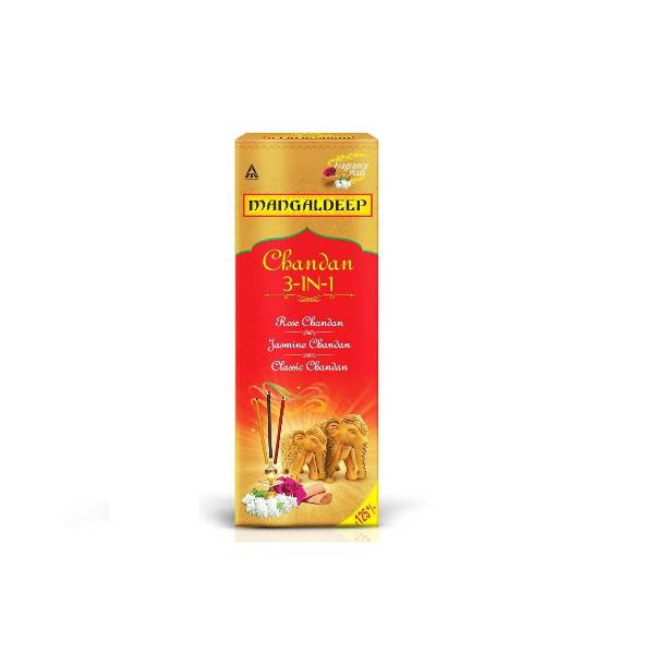 Mangaldeep Chandan 3in1 Agarbatti - Experience the soothing fragrances of classic chandan, rose chandan & jasmine chandan